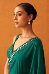Shop_Angad Singh_Green Embroidered Thread And Mirror Work Plunge V Saree & Blouse Set_Online_at_Aza_Fashions