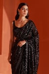 Angad Singh_Black Georgette Embroidery Crystal Notched Saree With Blouse_Online_at_Aza_Fashions