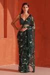 Buy_Angad Singh_Green Net Sequins, Beads, Embroidery Sweetheart Neck Floral Saree With Blouse _at_Aza_Fashions