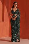 Angad Singh_Green Net Sequins, Beads, Embroidery Sweetheart Neck Floral Saree With Blouse _Online_at_Aza_Fashions