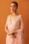 Shop Angad Singh Pink Net Pearls, Sequins, Crystals Asymmetric Embroidered Saree With Blouse Online at Aza Fashions Shop_Angad Singh_Pink Net Pearls, Sequins, Crystals Asymmetric Embroidered Saree With Blouse _Online_at_Aza_Fashions