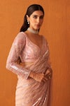 Buy_Angad Singh_Pink Net Embroidery Pearl Leaf Neck Saree With Blouse _Online_at_Aza_Fashions