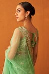 Shop_Angad Singh_Green Net Embroidery Bugle Bead Sweetheart Neck Saree With Blouse 