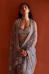 Buy_Angad Singh_Grey Net Embroidery Cutdana Sweetheart Neck Saree With Blouse