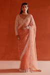 Buy_Angad Singh_Orange Net Embroidery Sequin Leaf Neck Pearl Saree With Blouse _at_Aza_Fashions