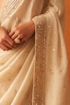 Angad Singh_Gold Tissue Embroidery Sequin V Neck Border Saree With Blouse_Online_at_Aza_Fashions