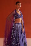 Angad Singh_Purple Raw Silk Embroidery Mirror Sweetheart Neck Bridal Lehenga Set _Online_at_Aza_Fashions