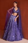 Angad Singh_Purple Raw Silk Embroidery Mirror Sweetheart Neck Bridal Lehenga Set _at_Aza_Fashions