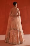 Shop_Angad Singh_Peach Raw Silk Embroidery Mirror Scoop Neck Chevron Pattern Bridal Lehenga Set _at_Aza_Fashions