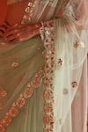 Angad Singh_Green Net Embroidery Leather Floral Applique Border Saree With Blouse_Online_at_Aza_Fashions