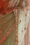 Angad Singh_Green Net Embroidery Leather Floral Applique Border Saree With Blouse _Online_at_Aza_Fashions