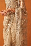 Angad Singh_Gold Net Embroidery Leather Floral Applique Mirror Border Saree With Blouse _Online_at_Aza_Fashions