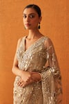 Buy_Angad Singh_Gold Net Embroidery Leather Floral Applique Mirror Border Saree With Blouse _Online_at_Aza_Fashions