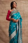 Kasturi Kundal_Blue Base Fabric Pure Silk Banarasi Handloom Saree _Online_at_Aza_Fashions