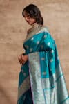 Buy_Kasturi Kundal_Blue Base Fabric Pure Silk Banarasi Handloom Saree _Online_at_Aza_Fashions