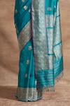 Shop_Kasturi Kundal_Blue Base Fabric Pure Silk Banarasi Handloom Saree _Online_at_Aza_Fashions