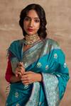 Kasturi Kundal_Blue Base Fabric Pure Silk Banarasi Handloom Saree _at_Aza_Fashions