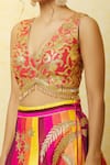 Shop_Vandana Sethi_Multi Color Dupion Silk Embroidered Gota Patti V Neck Lehenga Set _at_Aza_Fashions