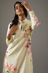 Balance by Rohit Bal_Ivory Chanderi Silk Printed Floral Mandarin Collar Tunic And Palazzo Set  _Online_at_Aza_Fashions