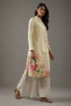 Buy_Balance by Rohit Bal_Ivory Chanderi Silk Printed Floral Mandarin Collar Tunic And Palazzo Set  _Online_at_Aza_Fashions