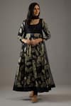 Buy_Balance by Rohit Bal_Black Chanderi Silk Printed Floral Scoop Neck Anarkali Set _at_Aza_Fashions