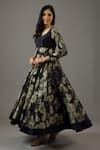 Balance by Rohit Bal_Black Chanderi Silk Printed Floral Scoop Neck Anarkali Set _Online_at_Aza_Fashions