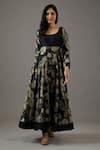 Buy_Balance by Rohit Bal_Black Chanderi Silk Printed Floral Scoop Neck Anarkali Set _Online_at_Aza_Fashions