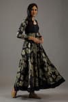 Shop_Balance by Rohit Bal_Black Chanderi Silk Printed Floral Scoop Neck Anarkali Set _Online_at_Aza_Fashions