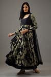 Balance by Rohit Bal_Black Chanderi Silk Printed Floral Scoop Neck Anarkali Set _at_Aza_Fashions