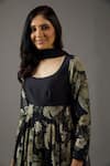 Buy_Balance by Rohit Bal_Black Chanderi Silk Printed Floral Scoop Neck Anarkali Set 