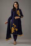 Buy_Balance by Rohit Bal_Blue Chanderi Silk Printed Floral Mandarin Collar Foil Kurta Set  _at_Aza_Fashions