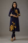 Balance by Rohit Bal_Blue Chanderi Silk Printed Floral Mandarin Collar Foil Kurta Set  _Online_at_Aza_Fashions