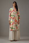 Buy_Balance by Rohit Bal_Ivory Chanderi Silk Printed Floral Mandarin Collar Tunic And Palazzo Set _at_Aza_Fashions