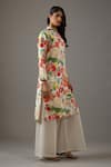 Buy_Balance by Rohit Bal_Ivory Chanderi Silk Printed Floral Mandarin Collar Tunic And Palazzo Set _Online_at_Aza_Fashions