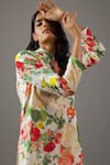 Shop_Balance by Rohit Bal_Ivory Chanderi Silk Printed Floral Mandarin Collar Tunic And Palazzo Set _Online_at_Aza_Fashions