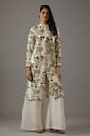 Buy_Balance by Rohit Bal_Ivory Chanderi Silk Printed Floral Mandarin Collar Tunic And Palazzo Set _at_Aza_Fashions