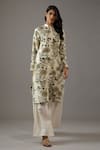 Buy_Balance by Rohit Bal_Ivory Chanderi Silk Printed Floral Mandarin Collar Tunic And Palazzo Set _Online_at_Aza_Fashions