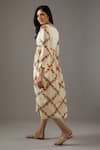 Balance By Rohit Bal_Ivory Chanderi Silk, Cotton V-neck Flower Print Dress _Online_at_Aza_Fashions