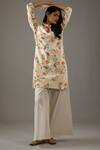 Buy_Balance by Rohit Bal_Ivory Chanderi Silk Printed Floral Mandarin Collar Tunic And Palazzo Set _at_Aza_Fashions