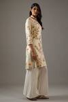 Buy_Balance by Rohit Bal_Ivory Chanderi Silk Printed Floral Mandarin Collar Tunic And Palazzo Set _Online_at_Aza_Fashions