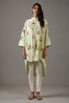Shop Balance By Rohit Bal Green Chanderi Silk, Cotton Embroidery Mandarin Collar Printed Tunic Online at Aza Fashions Shop_Balance By Rohit Bal_Green Chanderi Silk, Cotton Embroidery Mandarin Collar Printed Tunic _Online_at_Aza_Fashions