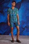 Dash and Dot_Blue 100% Polyester Printed Paisley Swim Shirt And Shorts Set  _Online_at_Aza_Fashions