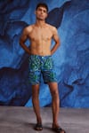 Shop_Dash and Dot_Blue 100% Polyester Printed Paisley Swim Shirt And Shorts Set  