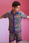 Dash and Dot_Red 100% Polyester Printed Paisley Shirt And Shorts Set  _at_Aza_Fashions