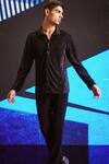 Dash And Dot_Black Polyester Embroidery Pleated Textured Shirt _Online_at_Aza_Fashions