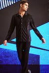Dash And Dot_Black Polyester Embroidery Pleated Textured Shirt And Pant Set _Online_at_Aza_Fashions