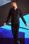 Dash And Dot_Black Polyester Embroidery Pleated Textured Shirt And Pant Set _at_Aza_Fashions