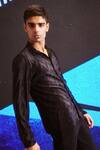 Dash And Dot_Black Polyester Embroidery Pleated Textured Shirt And Pant Set _Online