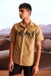 Buy_Dash And Dot_Brown Cotton Embroidery Organic Warrior Print Shirt _at_Aza_Fashions