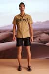 Shop_Dash And Dot_Brown Cotton Embroidery Organic Warrior Print Shirt _Online_at_Aza_Fashions